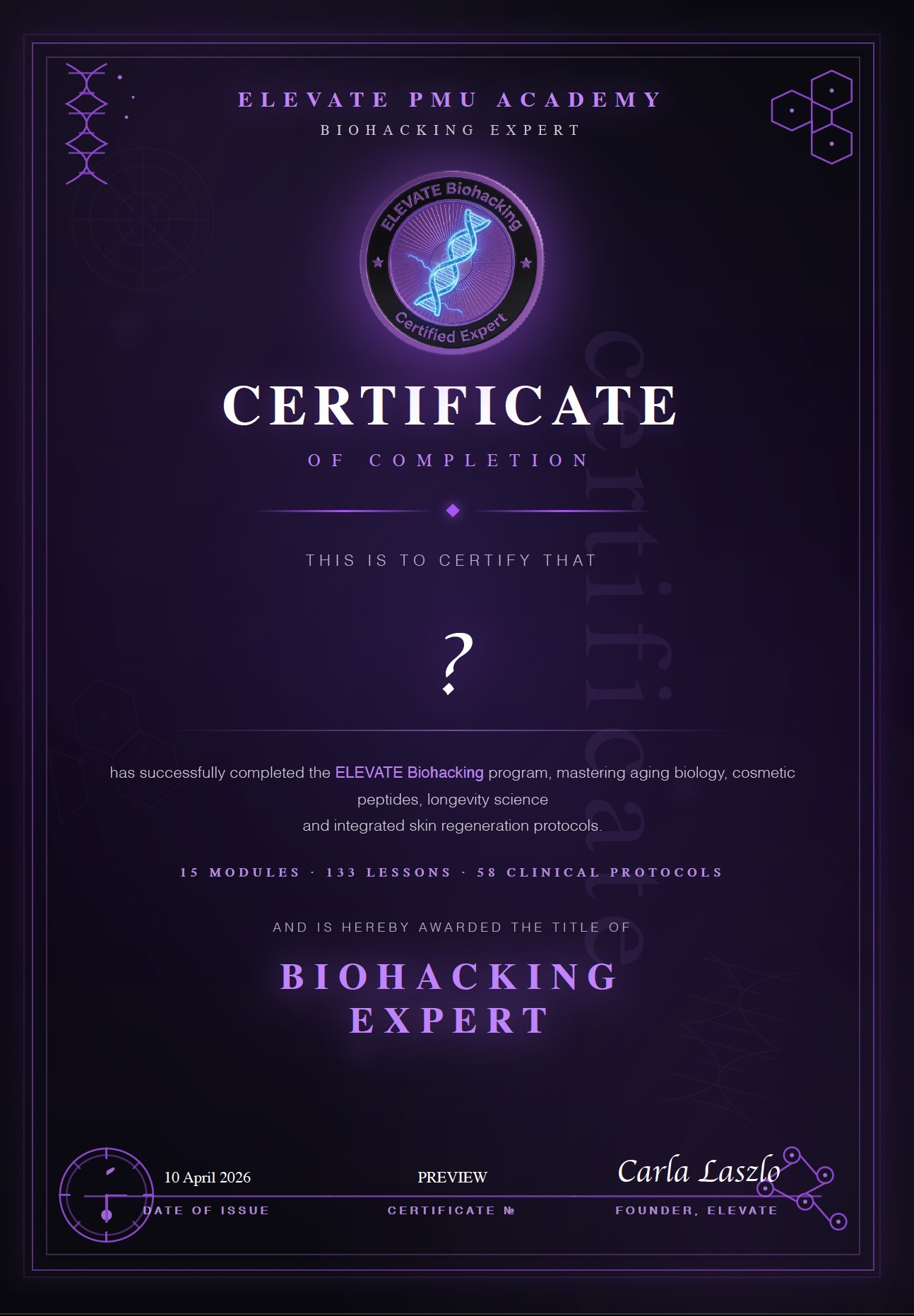Diploma ELEVATE Biohacking Expert